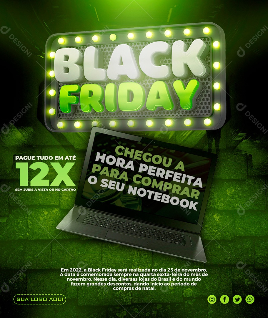 Chegou a Hora Certa Black Friday Loja de Eletrônicos Social Media PSD Editável