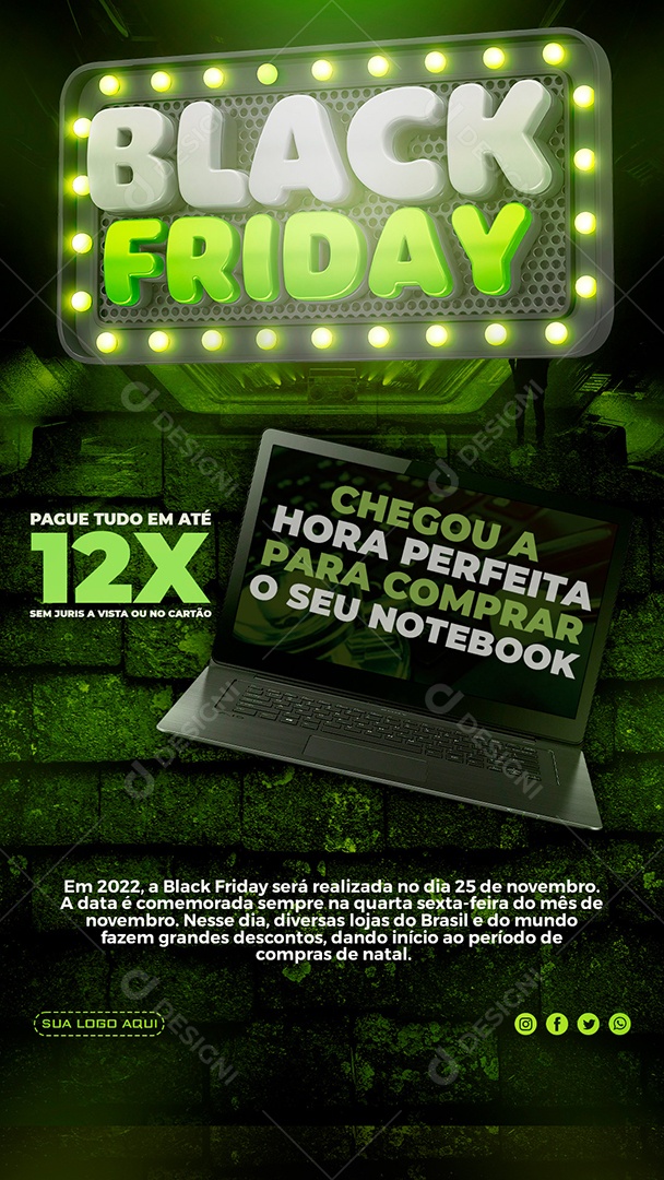 Story Chegou a Hora Certa Black Friday Loja de Eletrônicos Social Media PSD Editável
