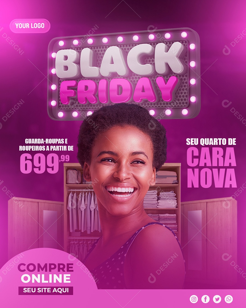 Guarda Roupas Black Friday Eletromóveis Social Media PSD Editável