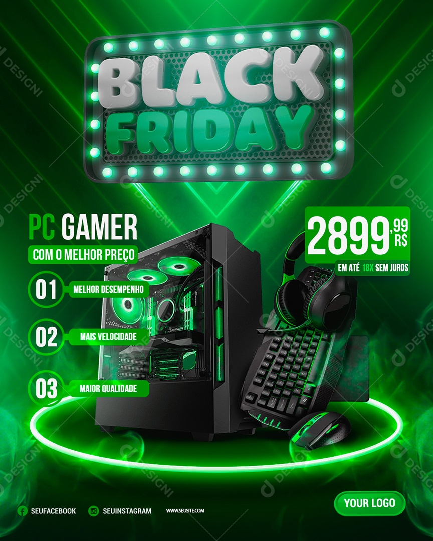 Social Media PC Gamer Com o Melhor Preço Black Friday PSD Editável
