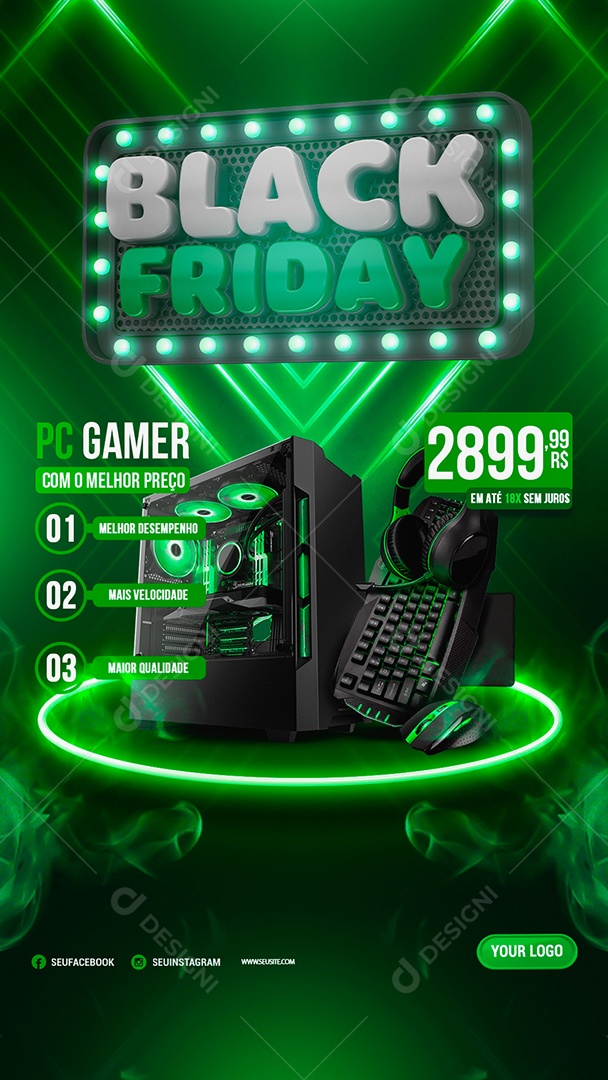 Story PC Gamer Com o Melhor Preço Black Friday Social Media PSD Editável