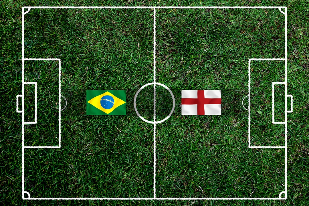 Competição da Copa de Futebol entre as seleções nacional Brasil e nacional Inglaterra.