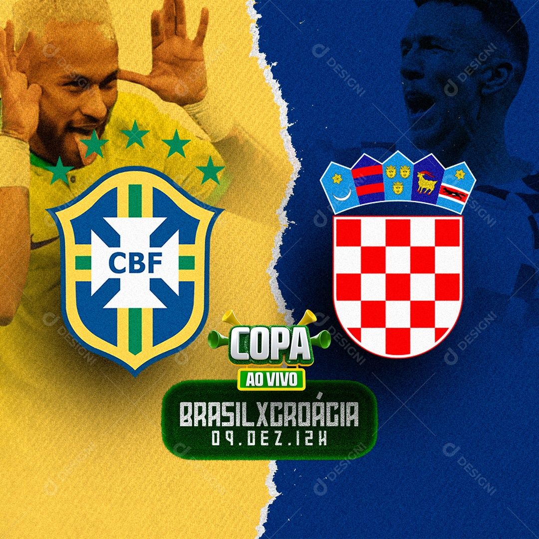 Copa ao Vivo Avante Brasil x Croácia Copa do Mundo Futebol Social Media PSD Editável