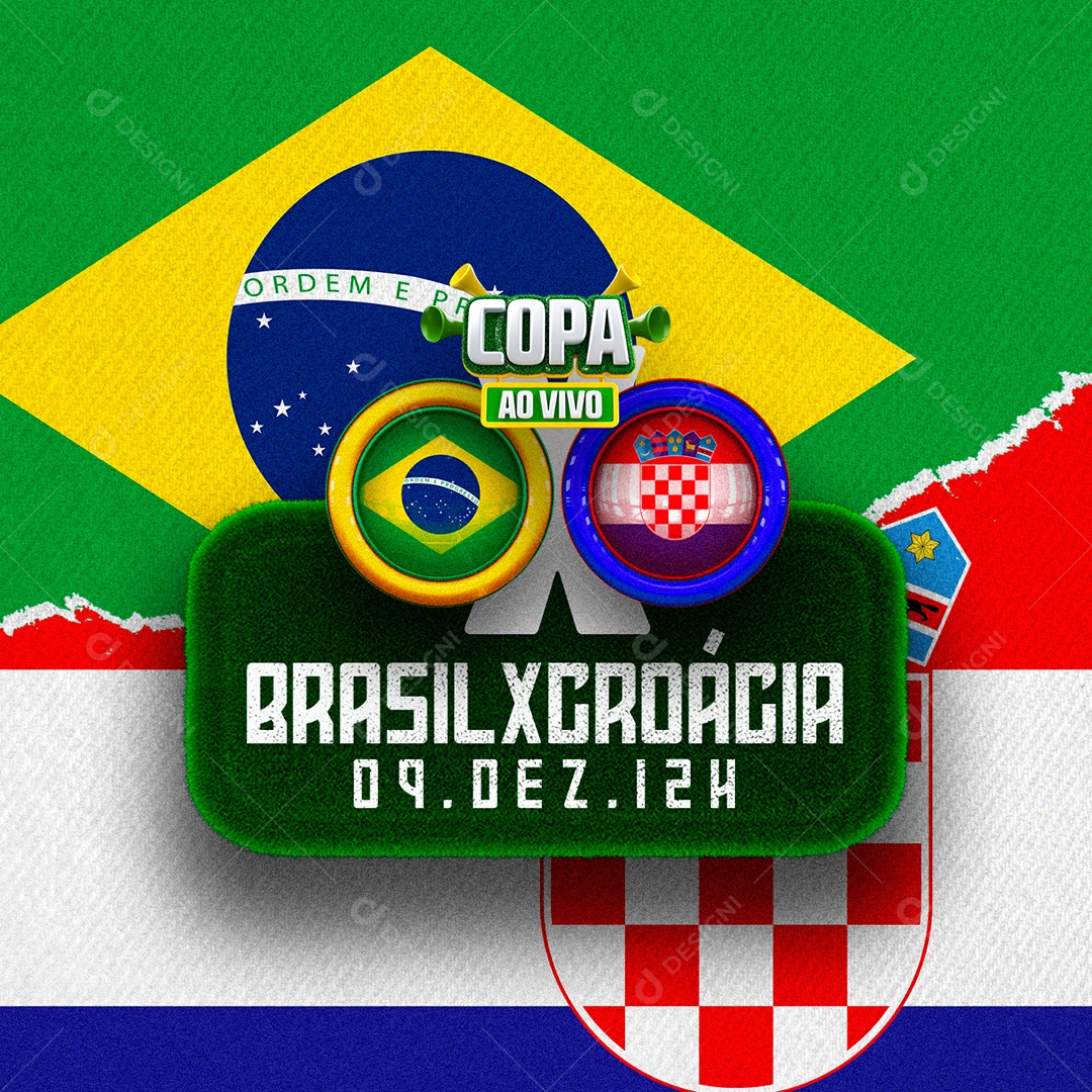 Copa ao Vivo Brasil x Croácia Copa do Mundo Futebol Social Media PSD Editável