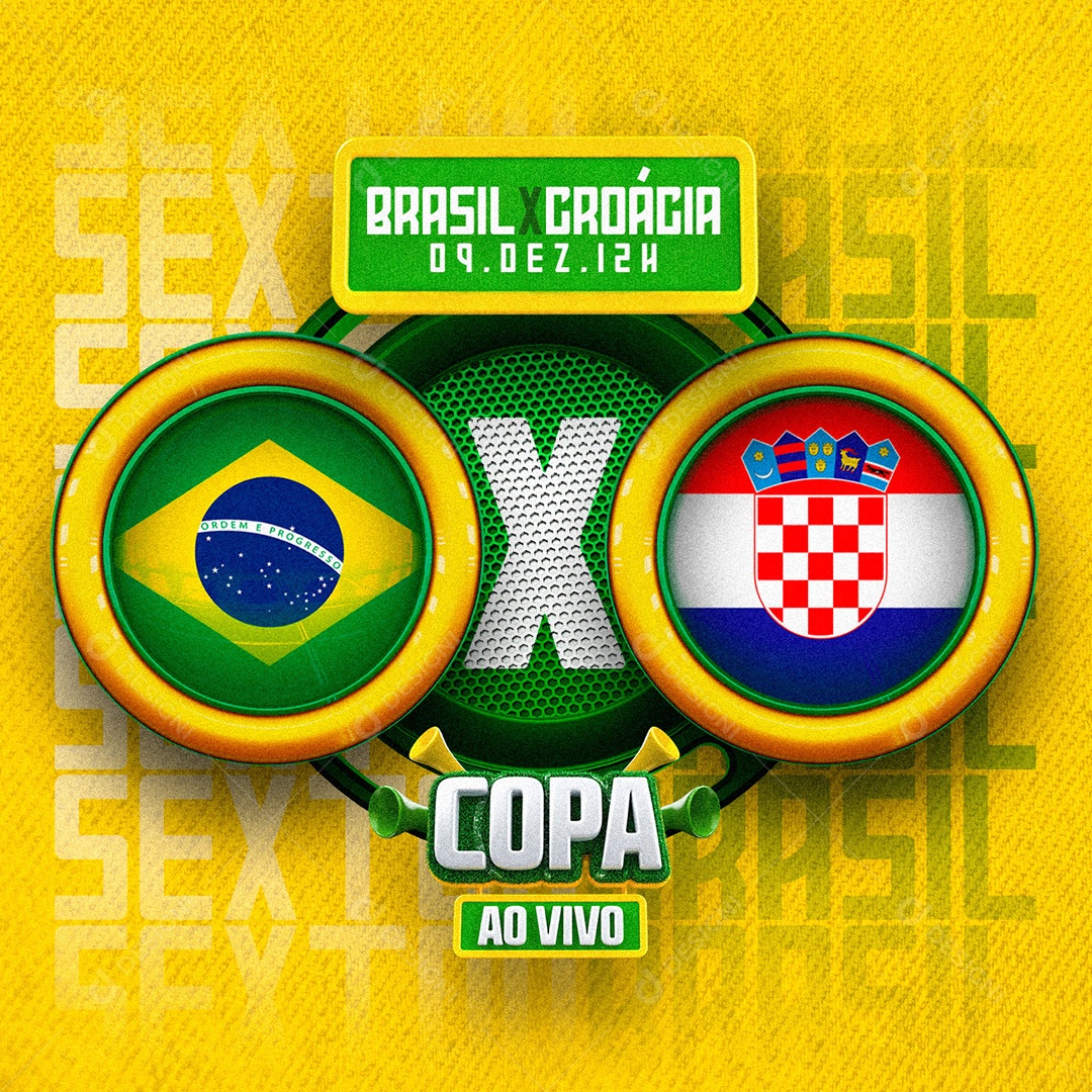 Copa ao Vivo Brasil x Croácia Copa do Mundo Futebol Social Media PSD Editável