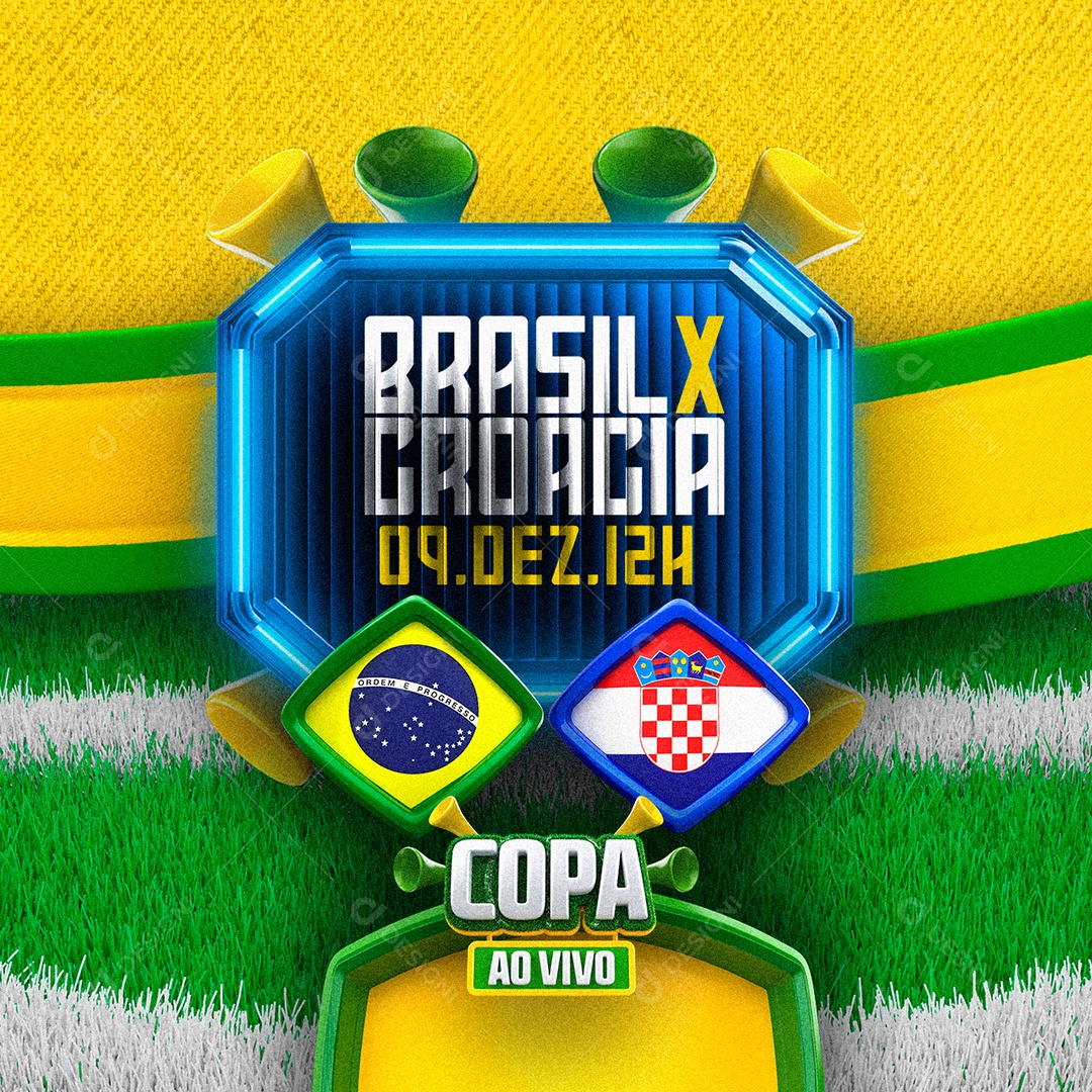 Copa ao Vivo Brasil x Croácia Copa do Mundo Futebol Social Media PSD Editável