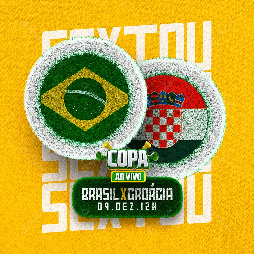 Sextou Copa ao Vivo Brasil x Croácia Copa do Mundo Futebol Social Media PSD Editável