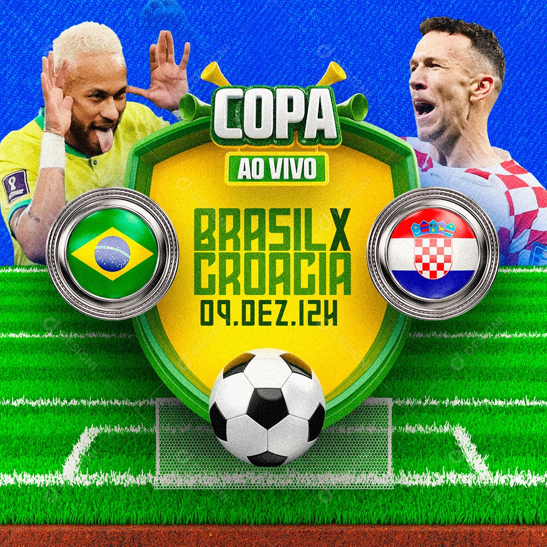 Copa ao Vivo Brasil x Croácia Copa do Mundo Futebol Social Media PSD Editável