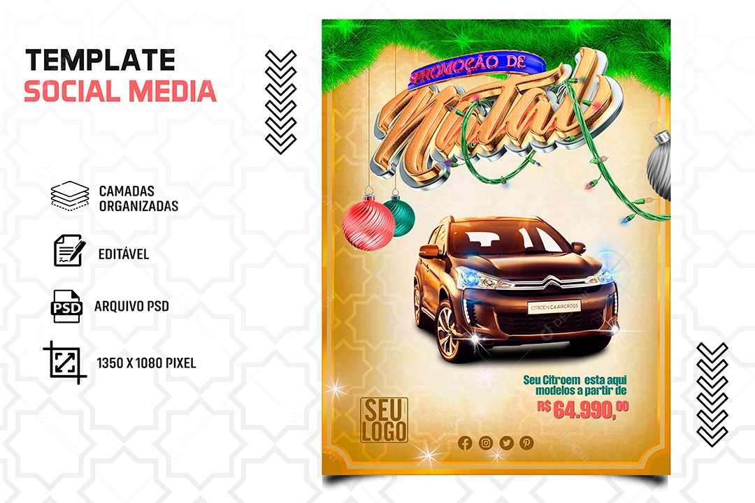 Post Concessionária Ofertas de Natal Seu Citroen Social Media PSD Editável