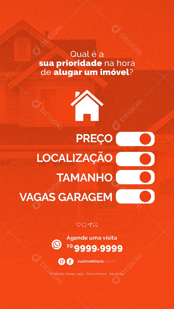 Story Qual é a sua Prioridade na hora de Alugar um Imóvel Imobiliária Social Media PSD Editável