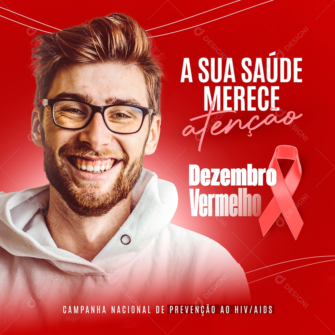 Post Dezembro Vermelho Prevenção ao HIV Social Media PSD Editável