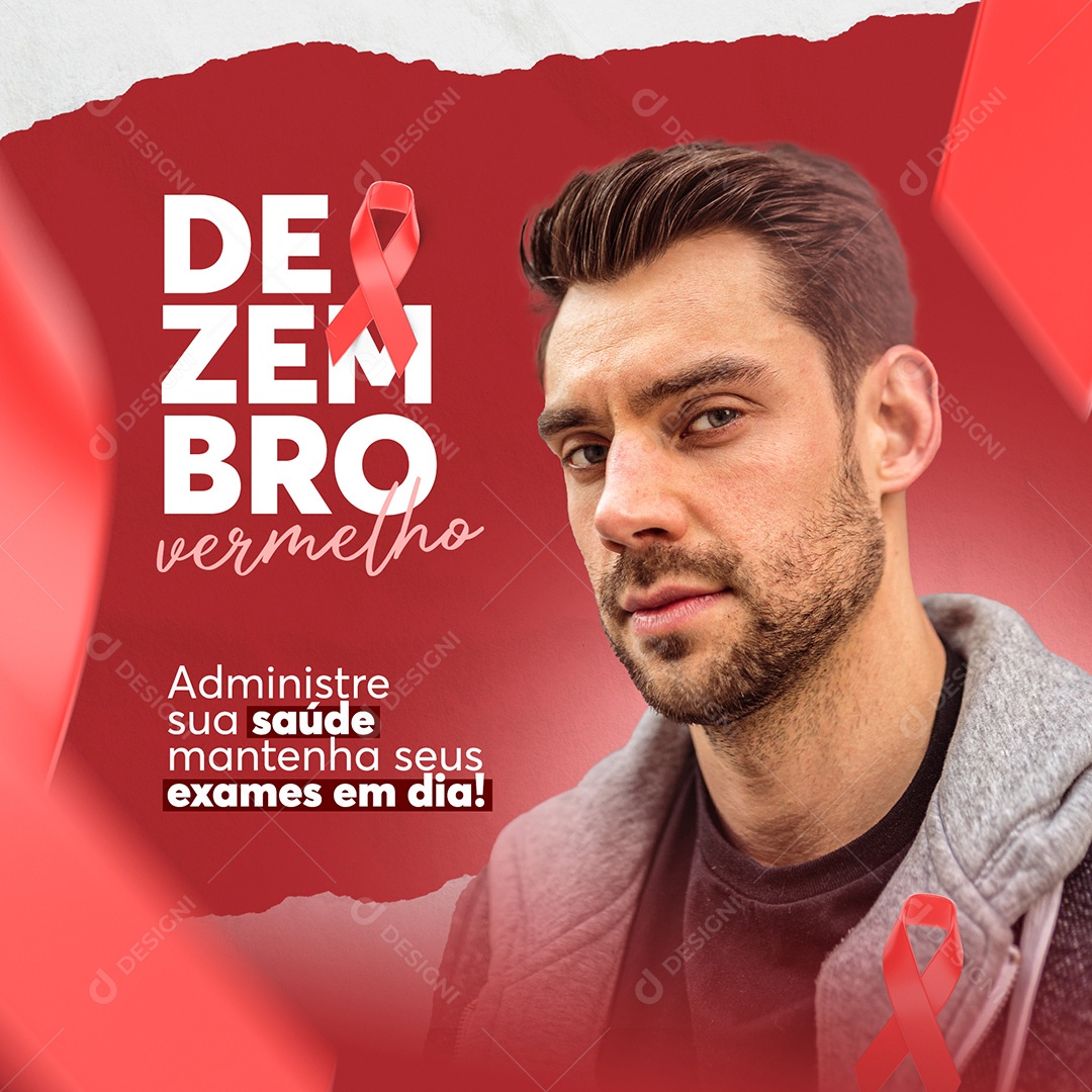 Post Dezembro Vermelho Prevenção ao HIV Social Media PSD Editável
