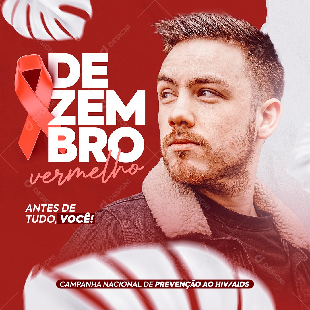 Post Dezembro Vermelho Prevenção ao HIV Social Media PSD Editável