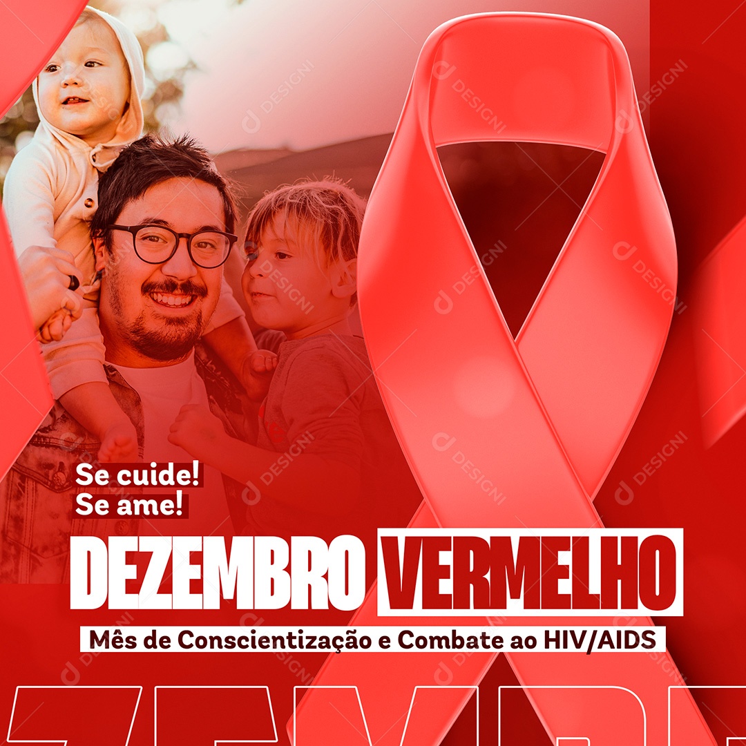 Post Dezembro Vermelho Prevenção ao HIV Social Media PSD Editável