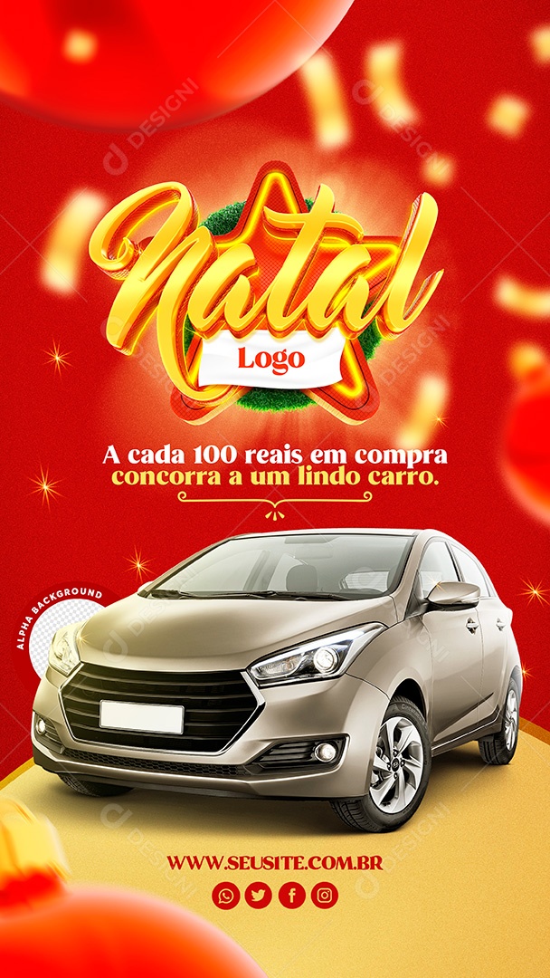 Post de Natal Concorra a Um Carro Stories Social Media PSD Editável