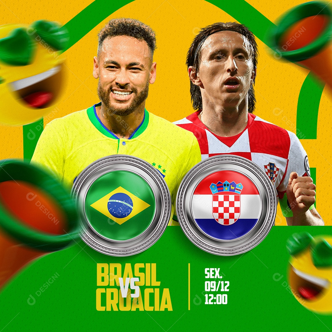 Brasil vs Croácia Futebol Copa do Mundo Social Media PSD Editável