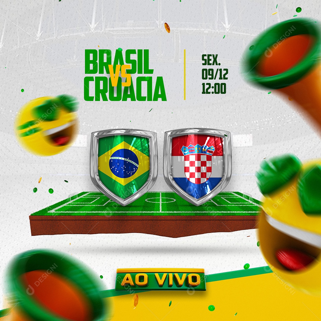 Brasil x Croácia ao Vivo Copa do Mundo Futebol Social Media PSD Editável