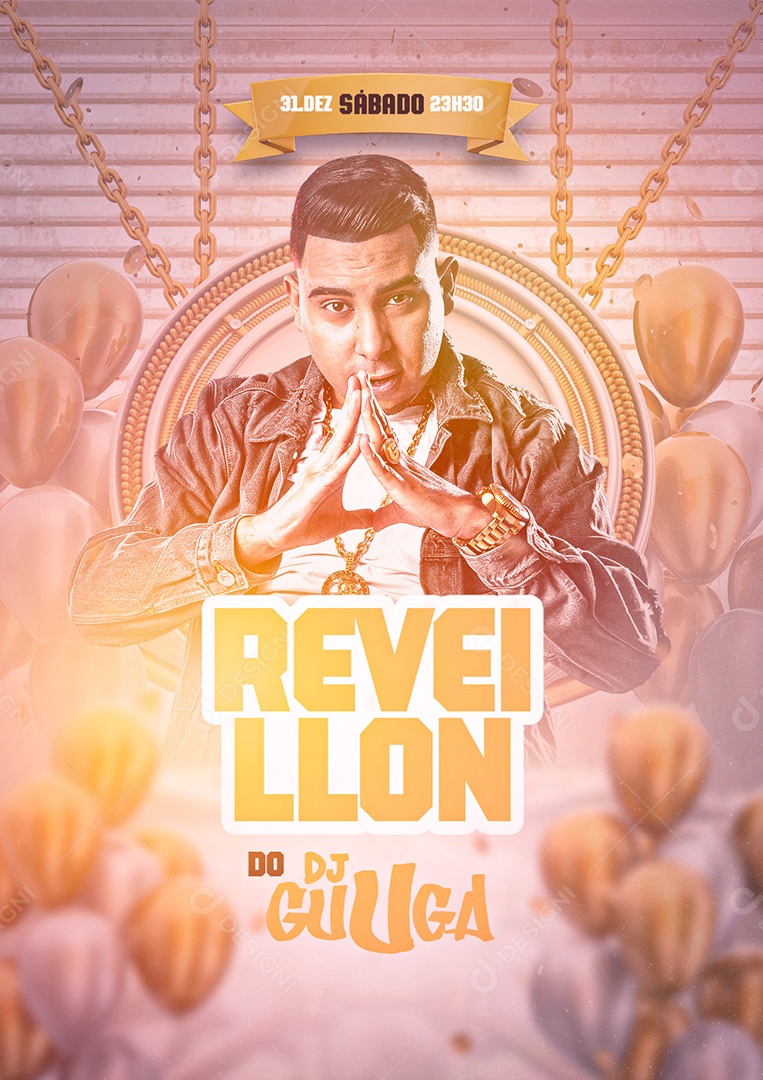 Reveillon do Dj Guuga Ano Novo Flyer Social Media PSD Editável