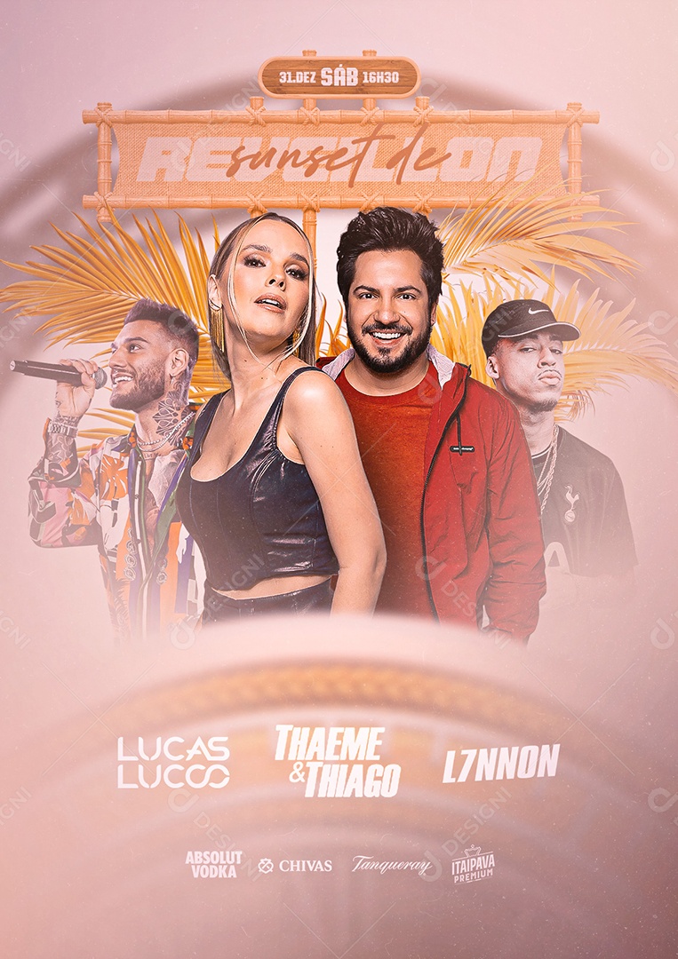 Sunset de Reveillon Lucas Lucco Thaeme e Thiago L7nnon Flyers Social Media PSD Editável