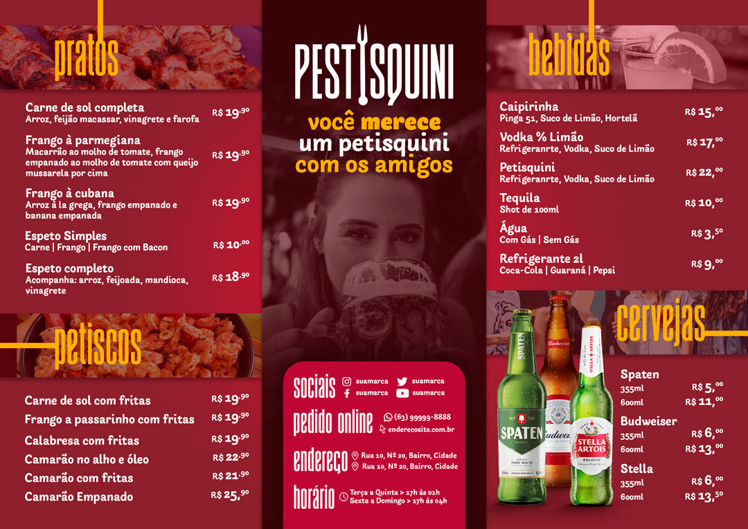 Modelo de Cardápio de Petiscos Restaurantes PSD Editável