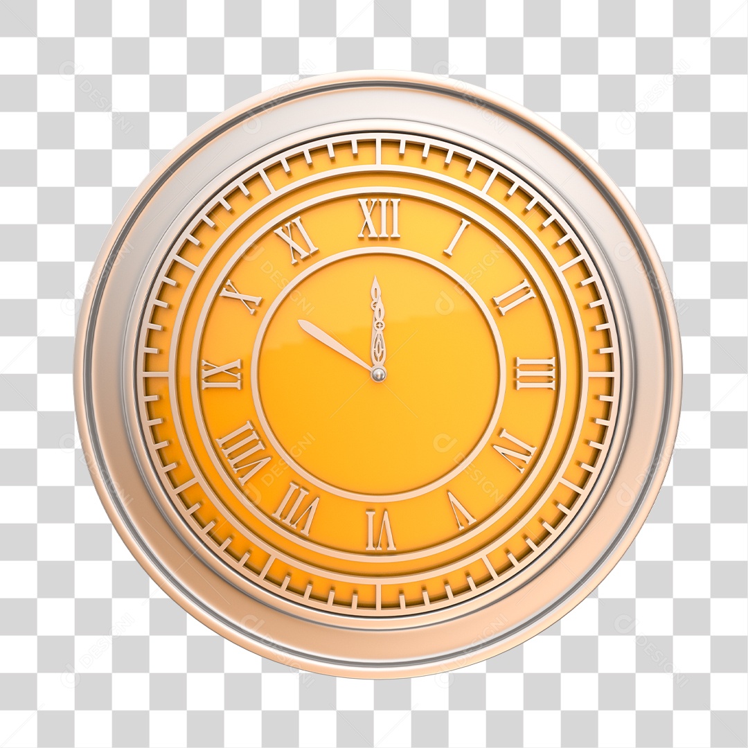 Relógio Dourado e Prata de Ano Novo Elemento 3D PNG Transparente
