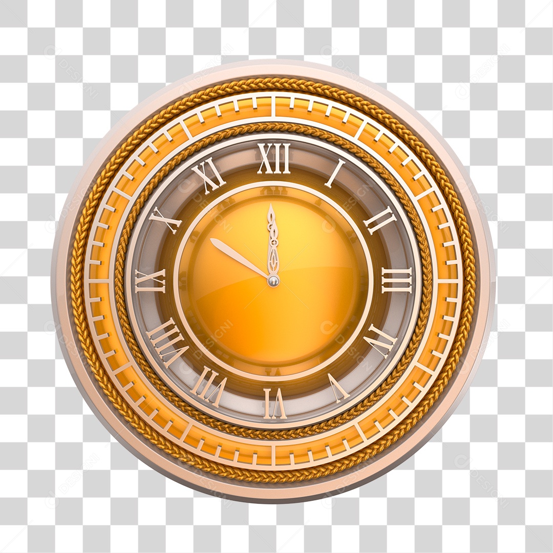 Relógio Dourado e Prata Elemento 3D de Ano Novo PNG Transparente