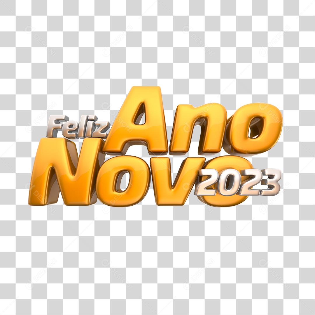 Ano Novo Feliz 2023 Selo 3D Prata e Dourado PNG Transparente