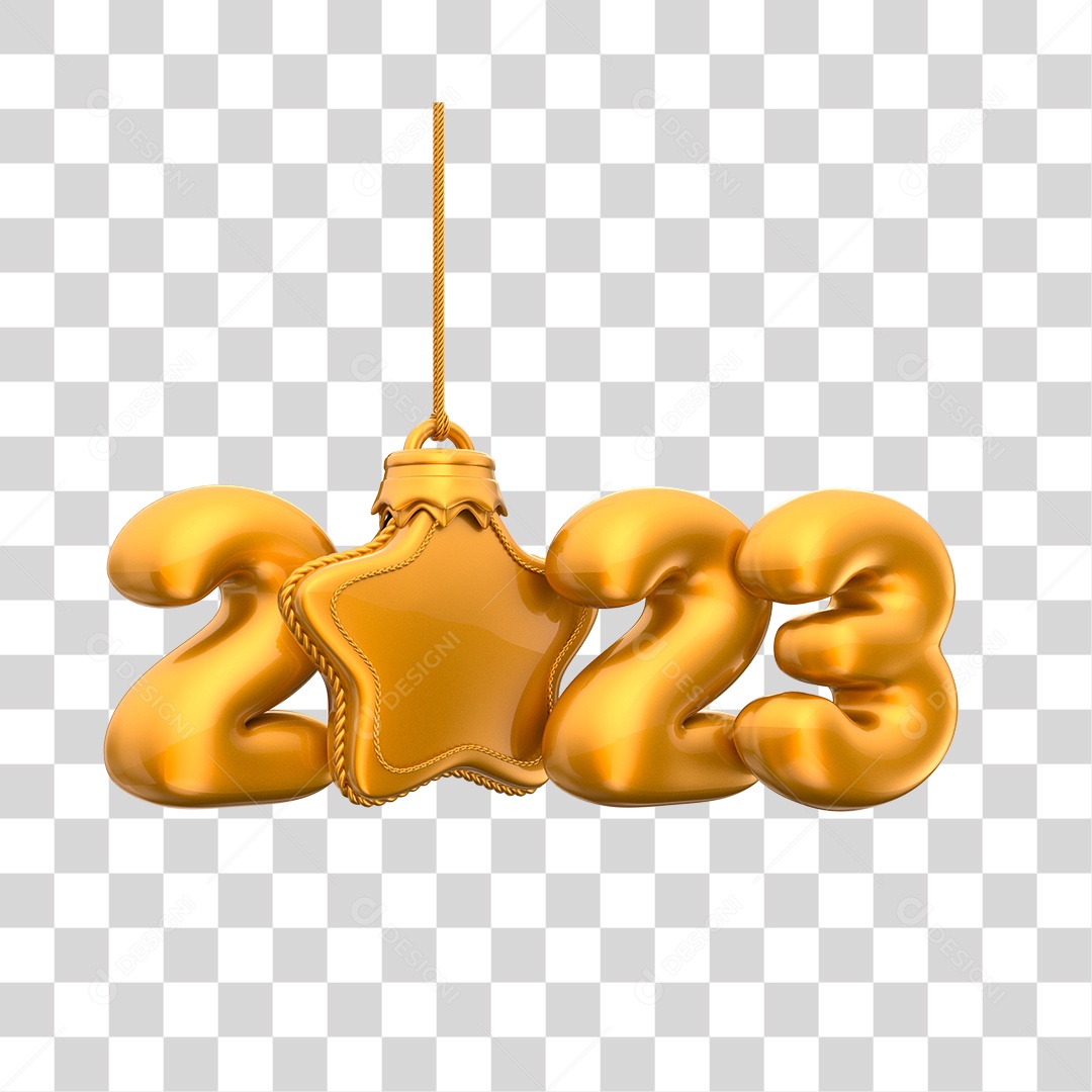 Número 2023 Dourado com Estrela Decorativa Elemento 3D de Ano Novo PNG Transparente