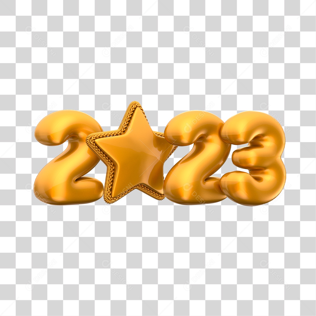 Número 2023 Dourado com Estrela Elemento 3D de Ano Novo PNG Transparente