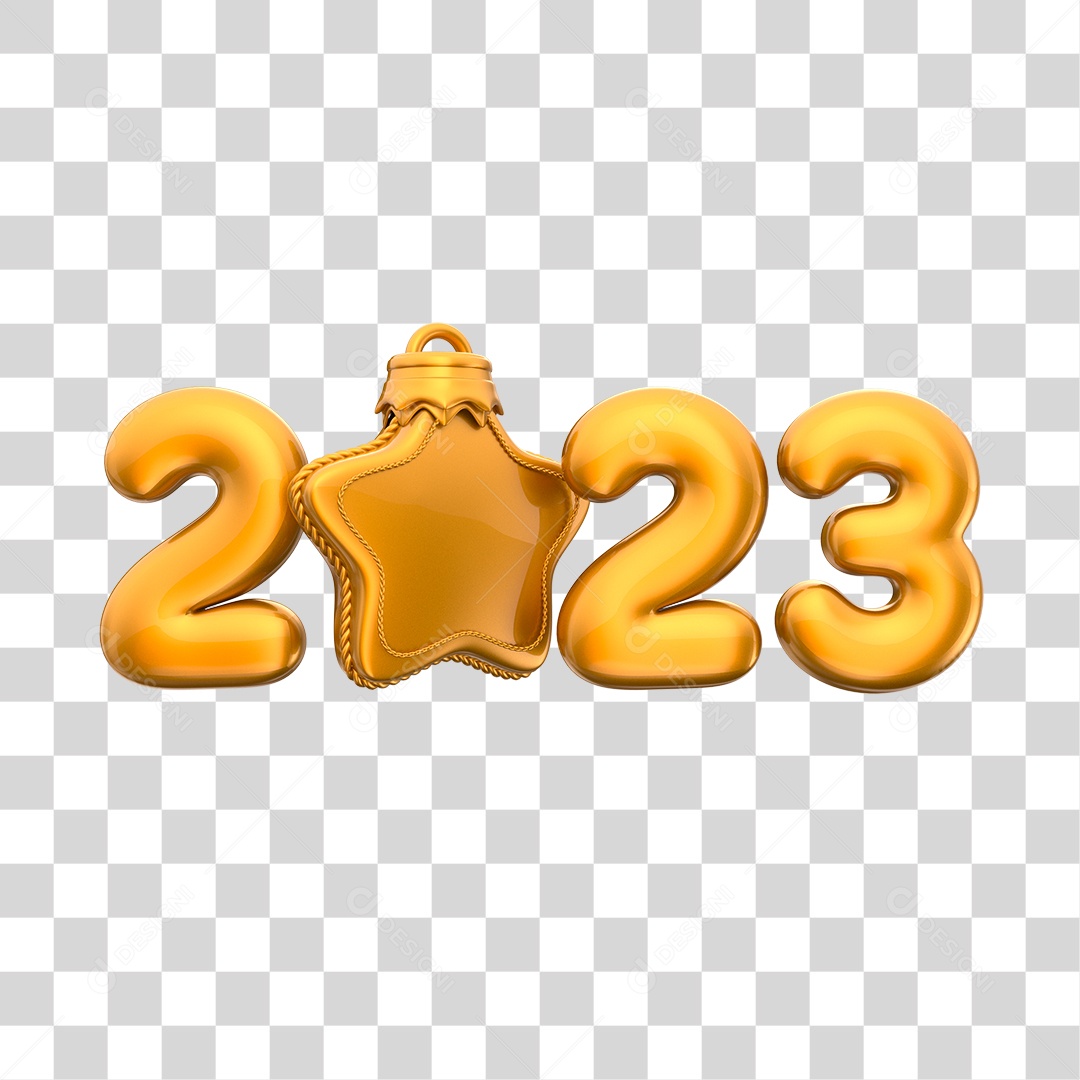 Número 2023 Dourado com Estrela Decorativa Elemento 3D de Ano Novo PNG Transparente