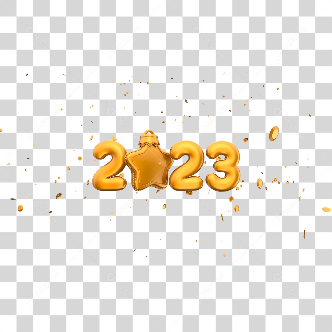 Número 2023 Dourado com Estrela Decorativa Elemento 3D de Ano Novo PNG Transparente