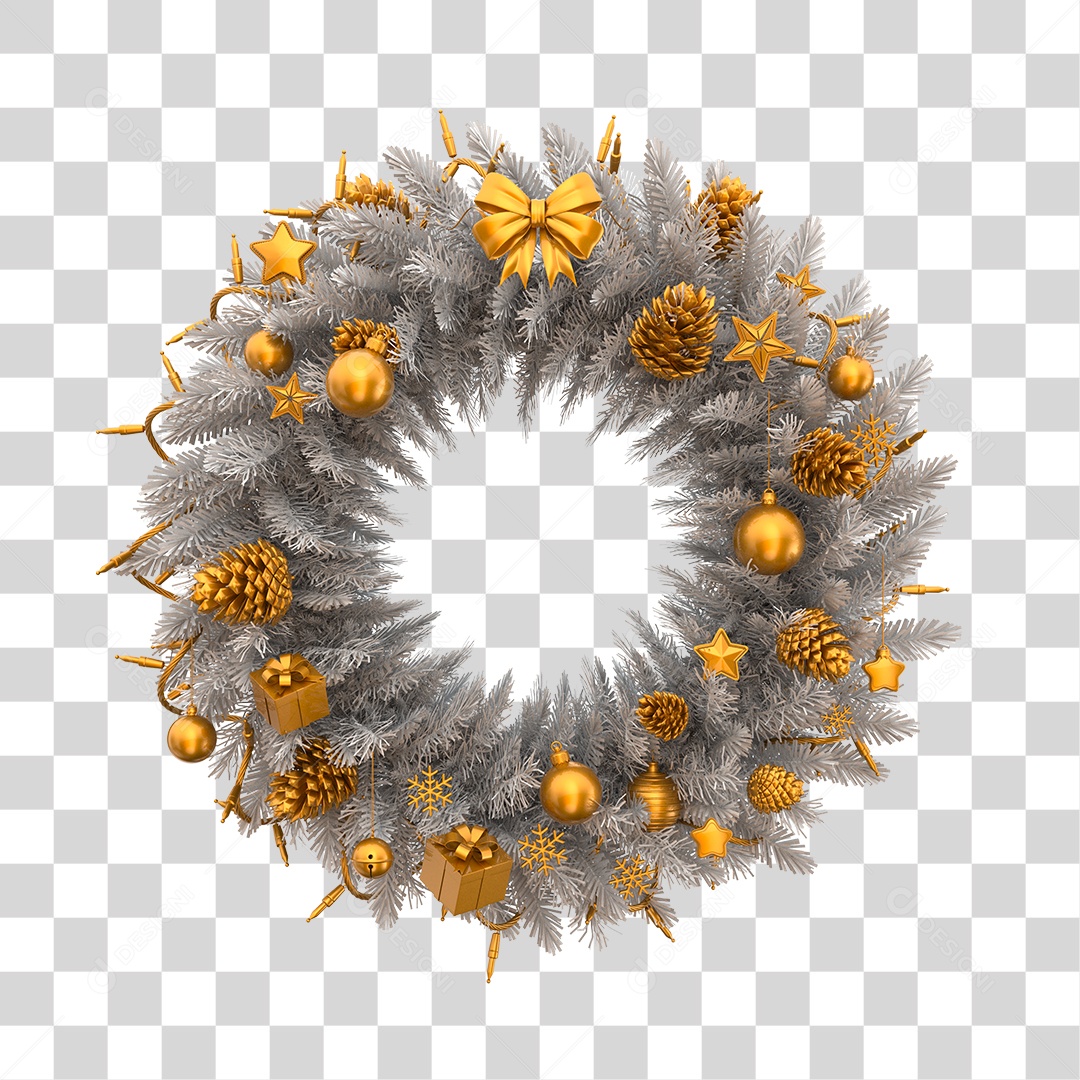 Guirlanda Cinza com Decoração Dourada Elemento 3D de Ano Novo para Composição PSD