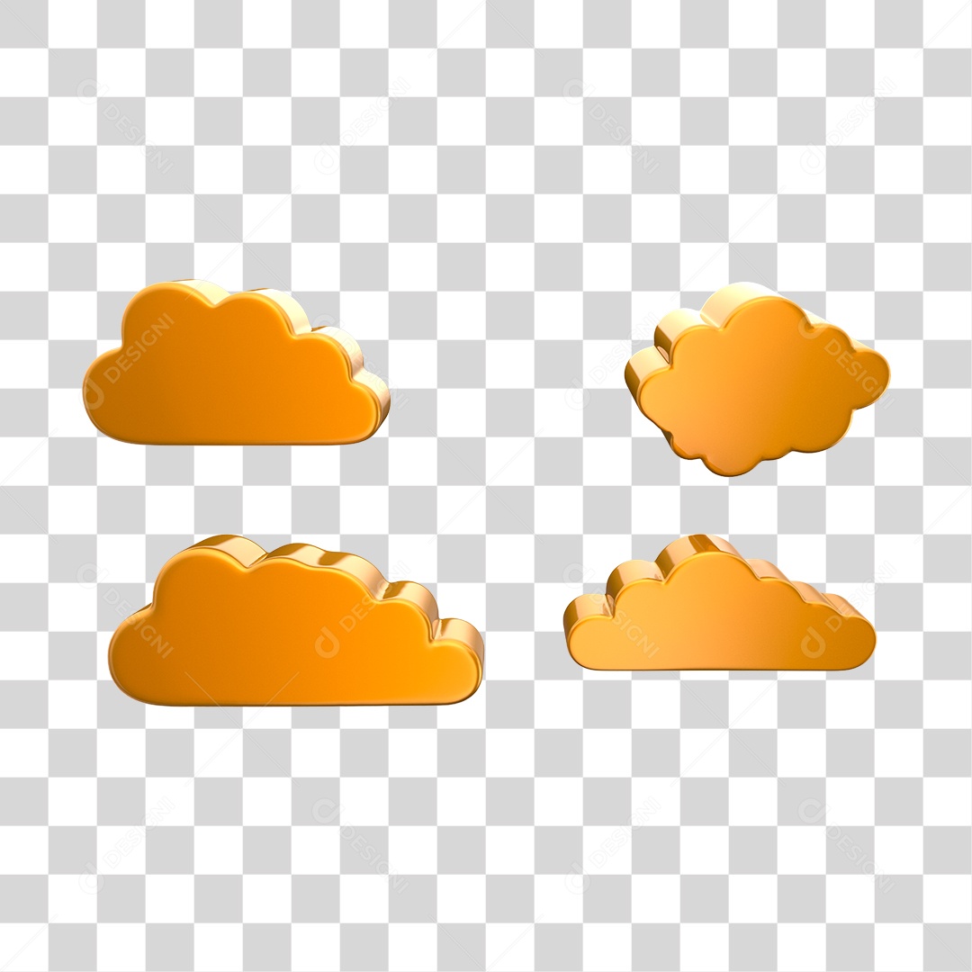 Nuvem Dourado Elemento 3D para Composição PNG Transparente