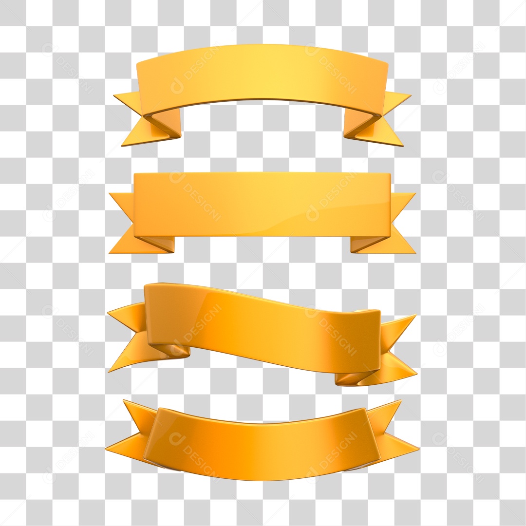 Faixas Dourada Elemento 3D para Composição PNG Transparente