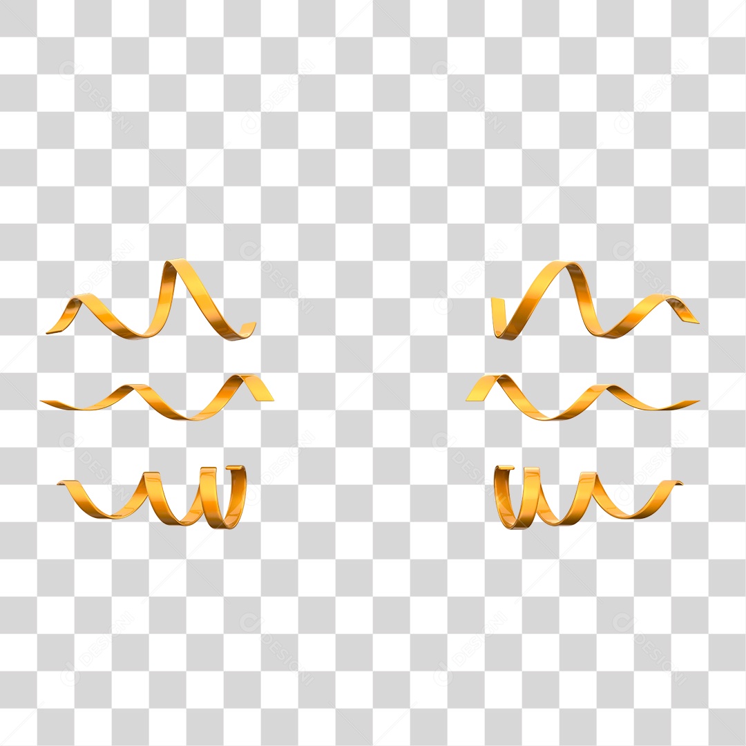 Fitas Dourada Elemento 3D para Composição PNG Transparente