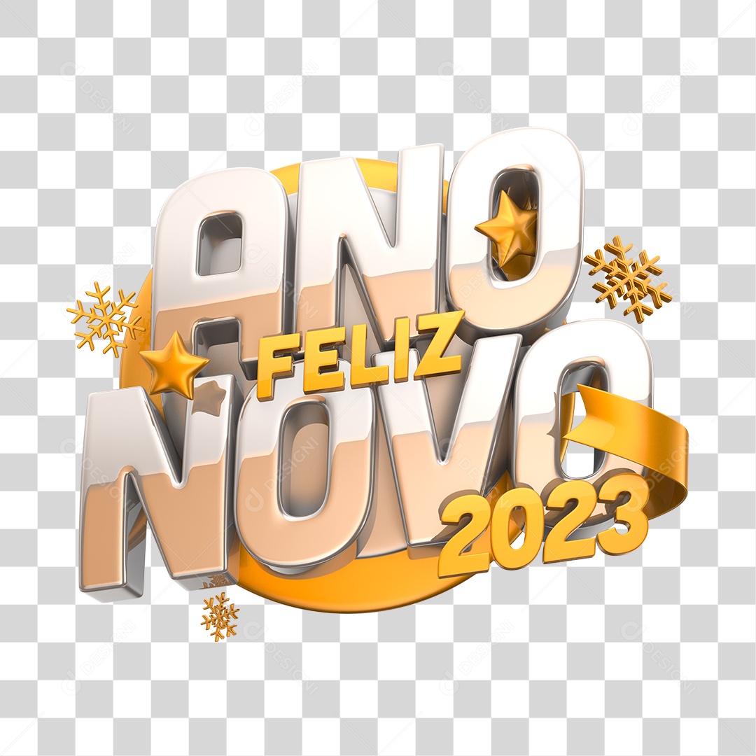 Ano Novo Feliz 2023 Selo 3D Prata e Dourado Para Composição PNG Transparente