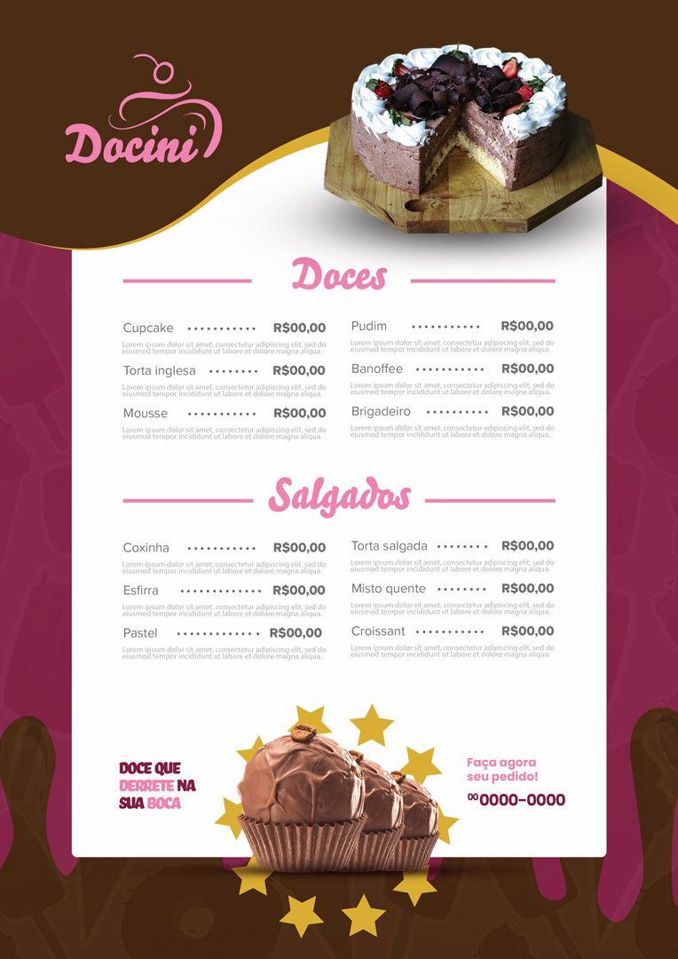 Modelo de Cardápio de Doceria PSD Editável