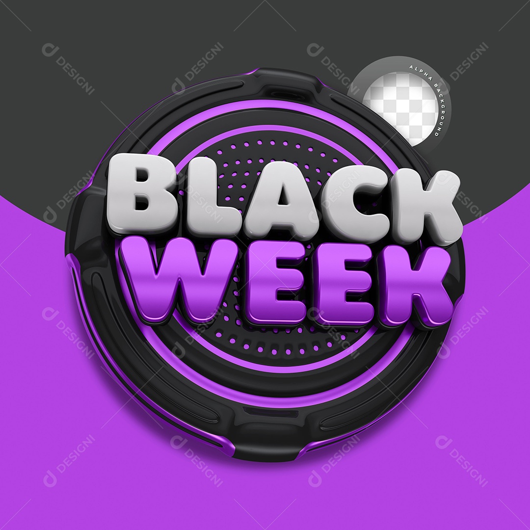 Black Week Selo 3D Roxo e Preto para Composição PSD