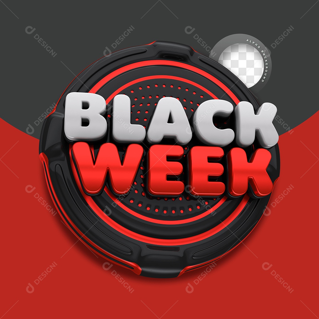 Black Week Selo 3D Vermelho e Preto para Composição PSD