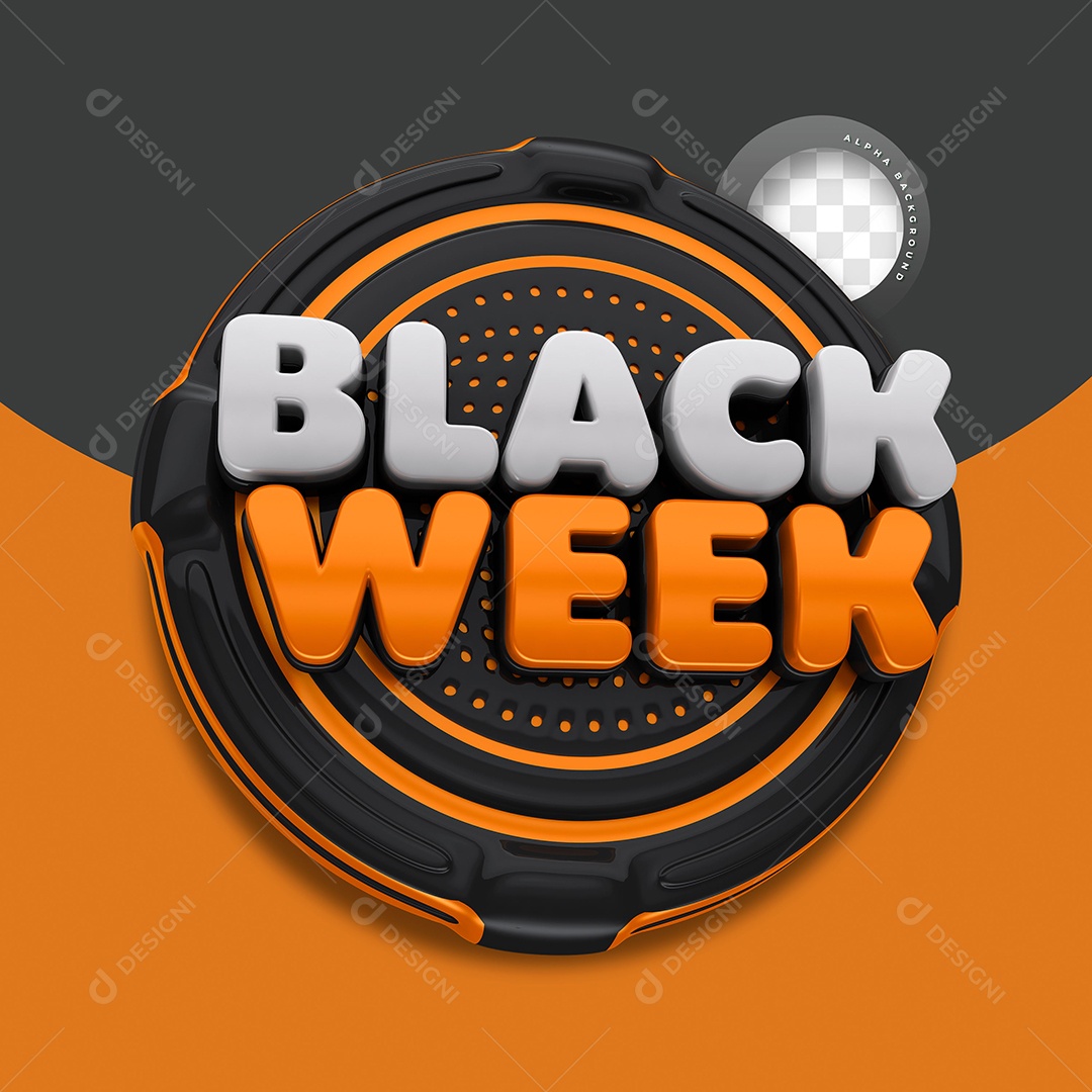 Black Week Selo 3D Laranja e Preto para Composição PSD