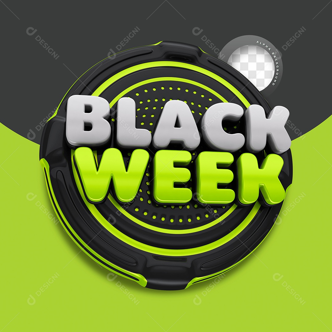 Black Week Selo 3D Verde e Preto para Composição PSD