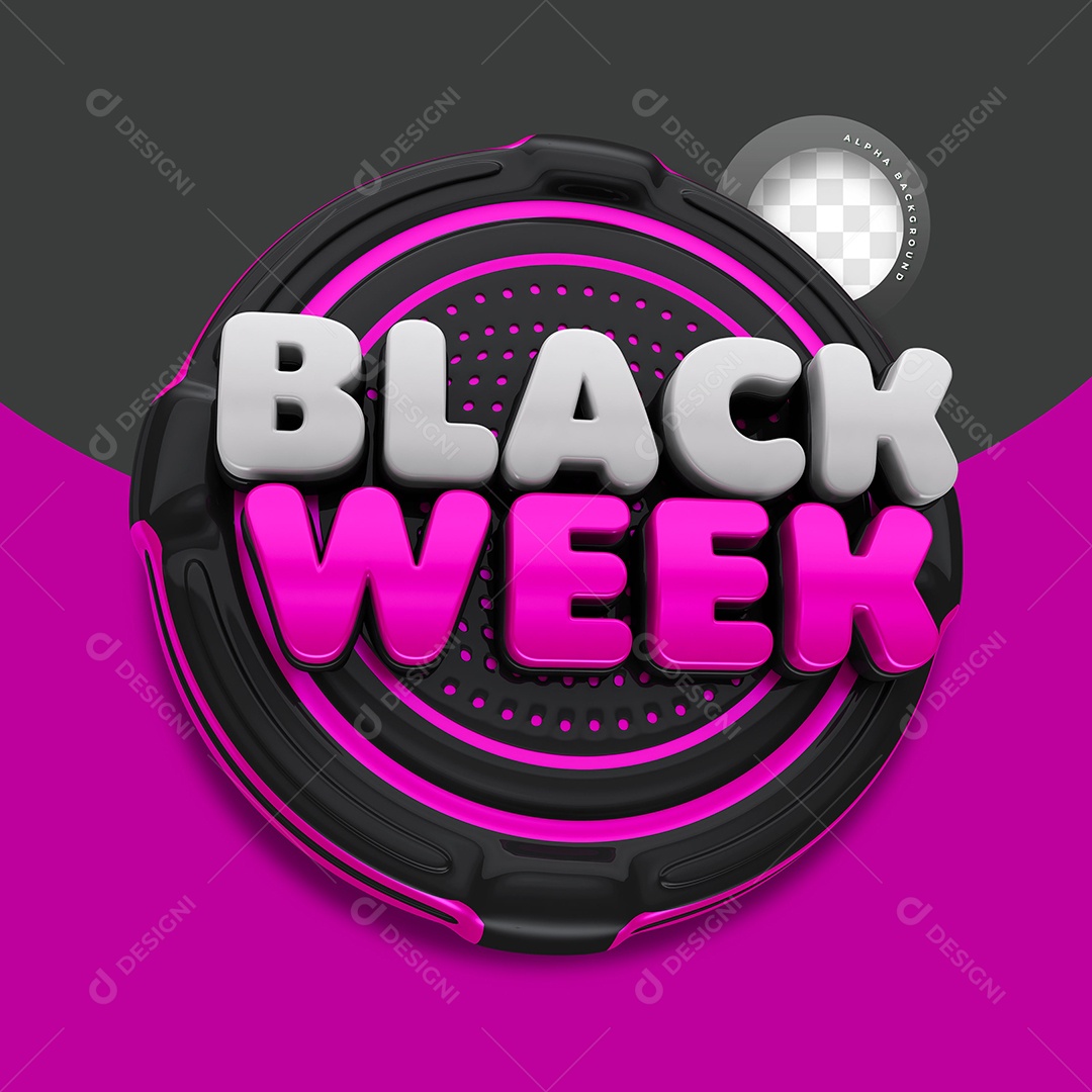Black Week Selo 3D Rosa e Preto para Composição PSD