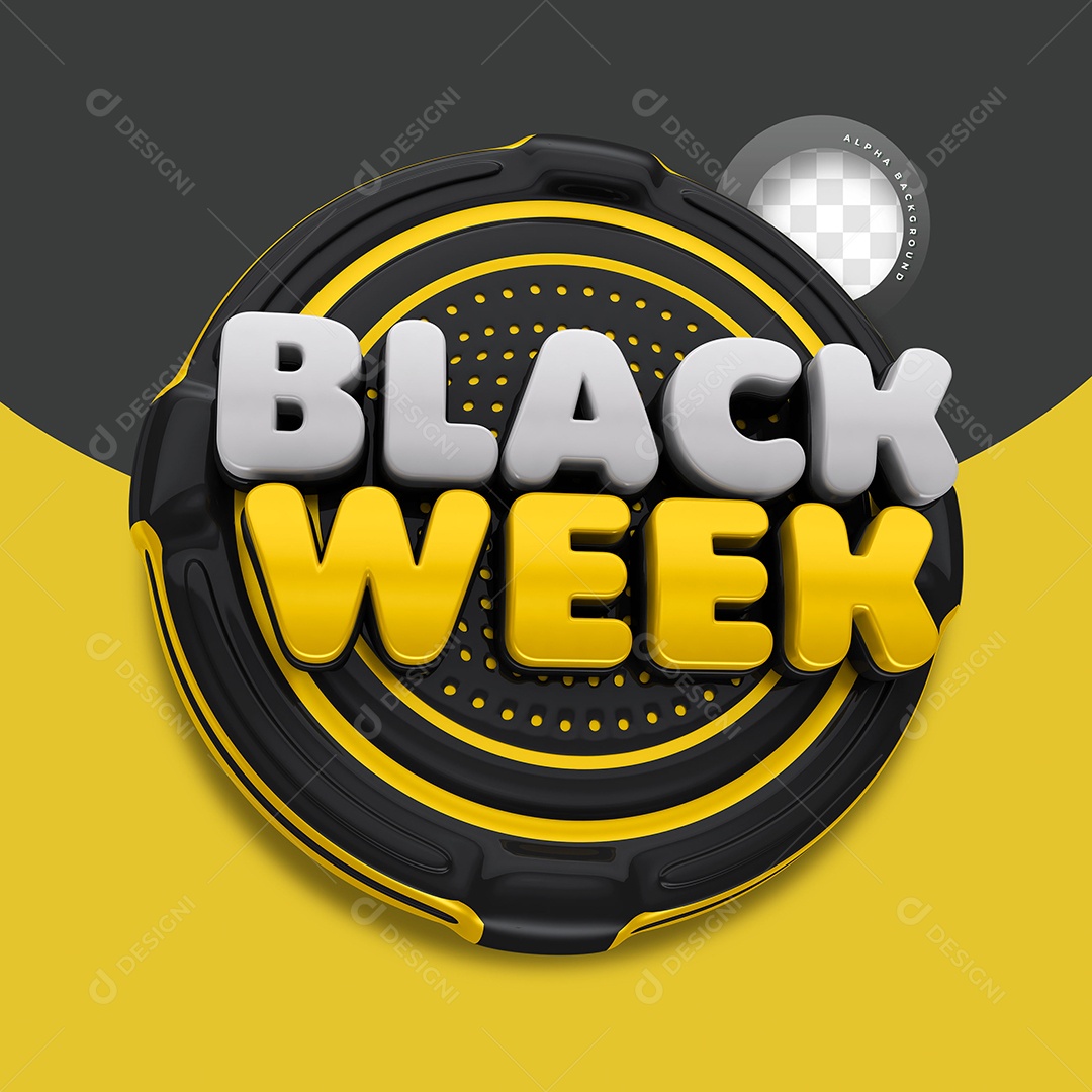 Black Week Selo 3D Amarelo e Preto para Composição PSD