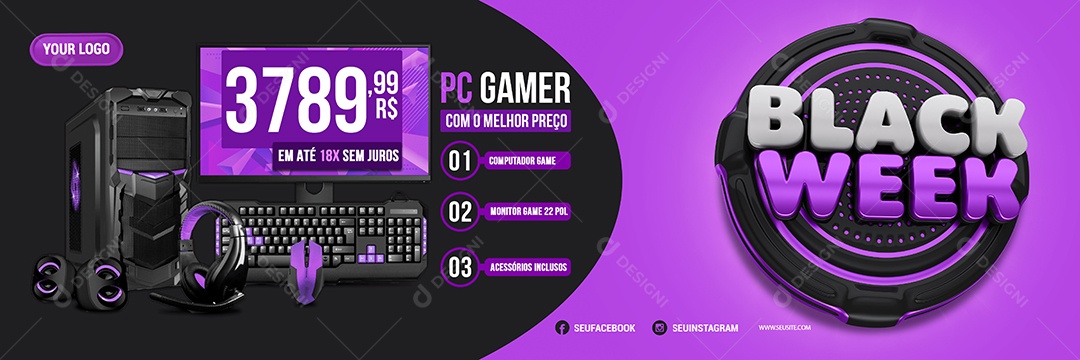 Banner PC Gamer com o Melhor Preço Black Week Loja de Eletrônicos Social Media PSD Editável