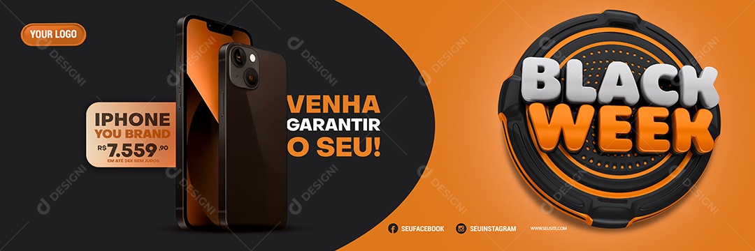 Banner Venha Garantir o Seu Iphone Loja de Celulares Black Week Social Media PSD Editável