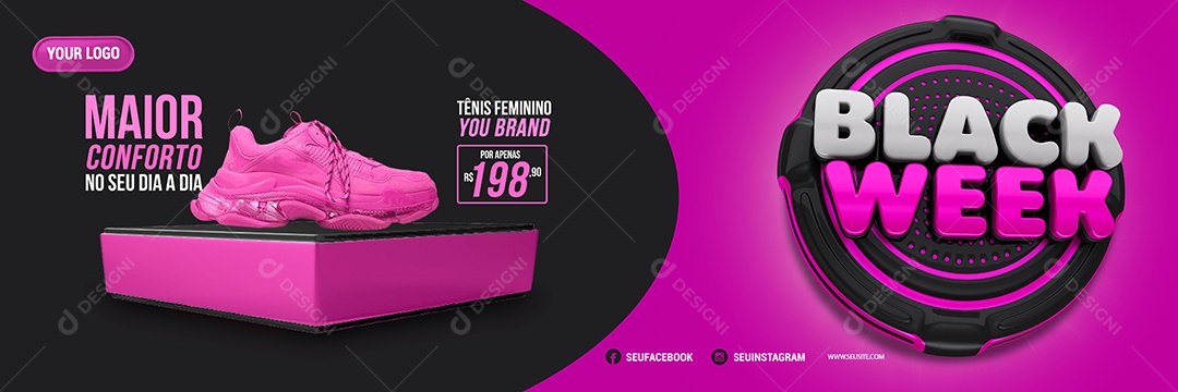 Banner Maior Conforto Loja de Tênis Black Week Social Media PSD Editável