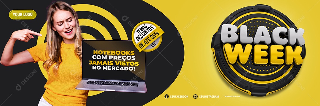 Banner Notebook com Preços Jamais Vistos Black Week Loja de Eletrônicos Social Media PSD Editável