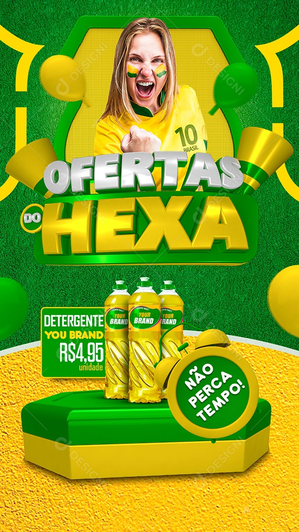 Story Ofertas do Hexa Detergente 4,95 Futebol Social Media PSD Editável