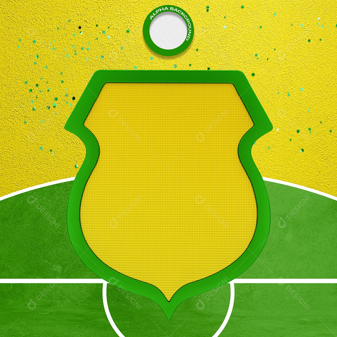 Escudo de Time Elemento 3D Verde e Amarelo para Composição PSD