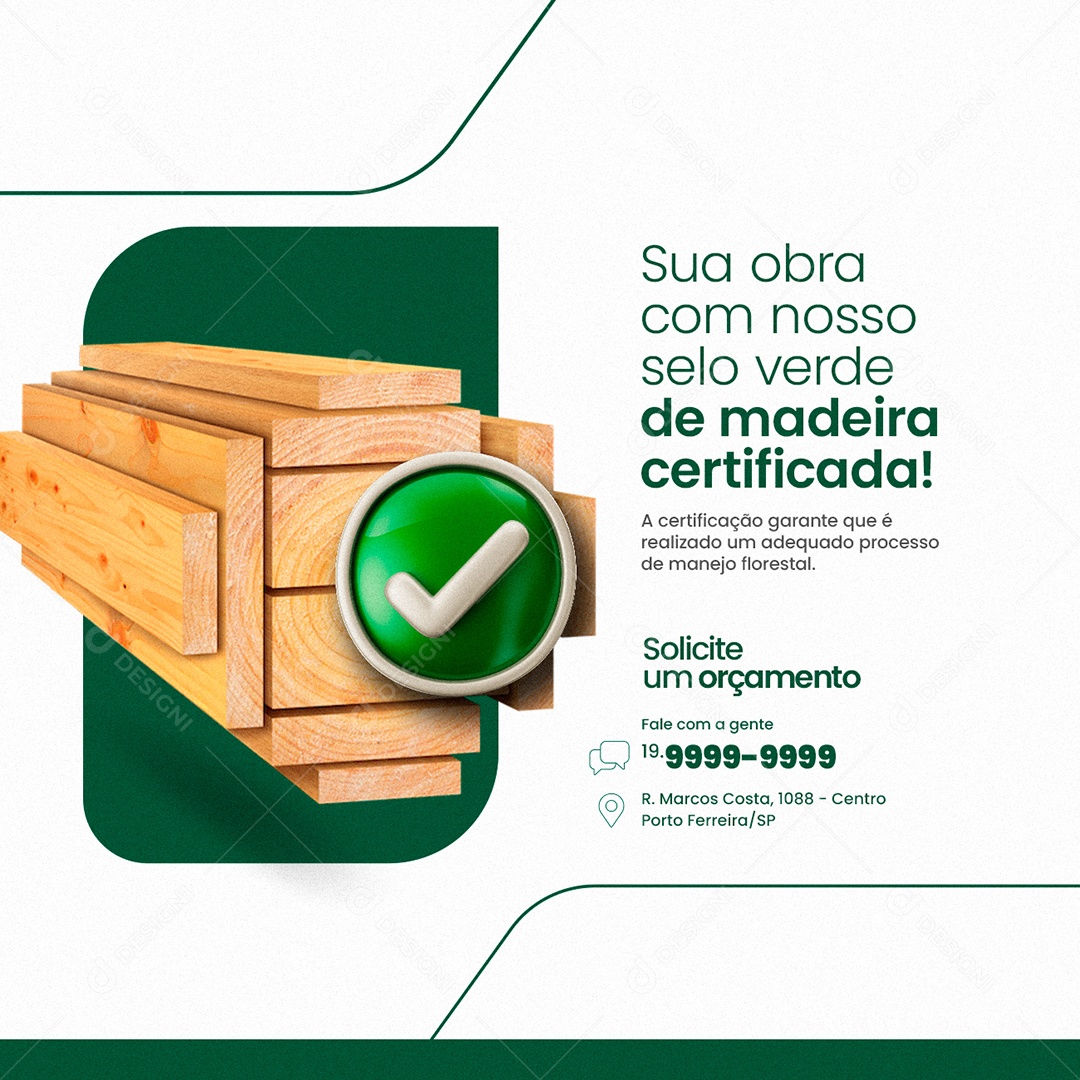 Sua Obra com o Nosso Selo Verde Madeireira Social Media PSD Editável